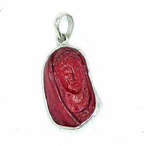 10kt White Gold Bezel Carved Ruby Saint Mary Pendant